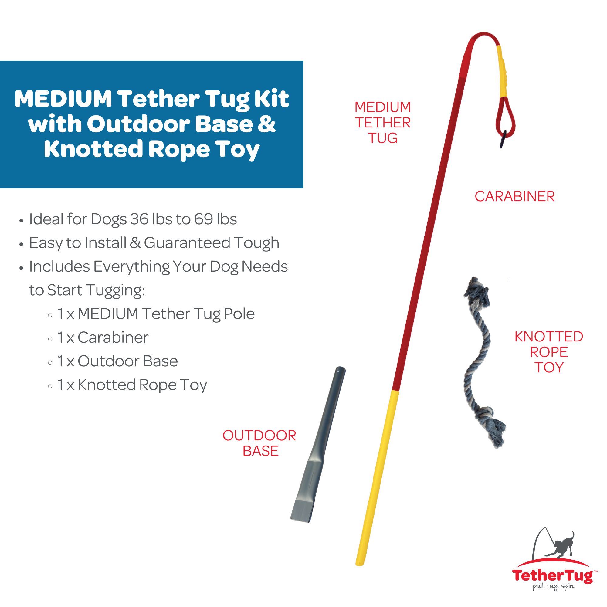 MEDIUM Outdoor Tether Tug for Dogs 36 to 69 lbs